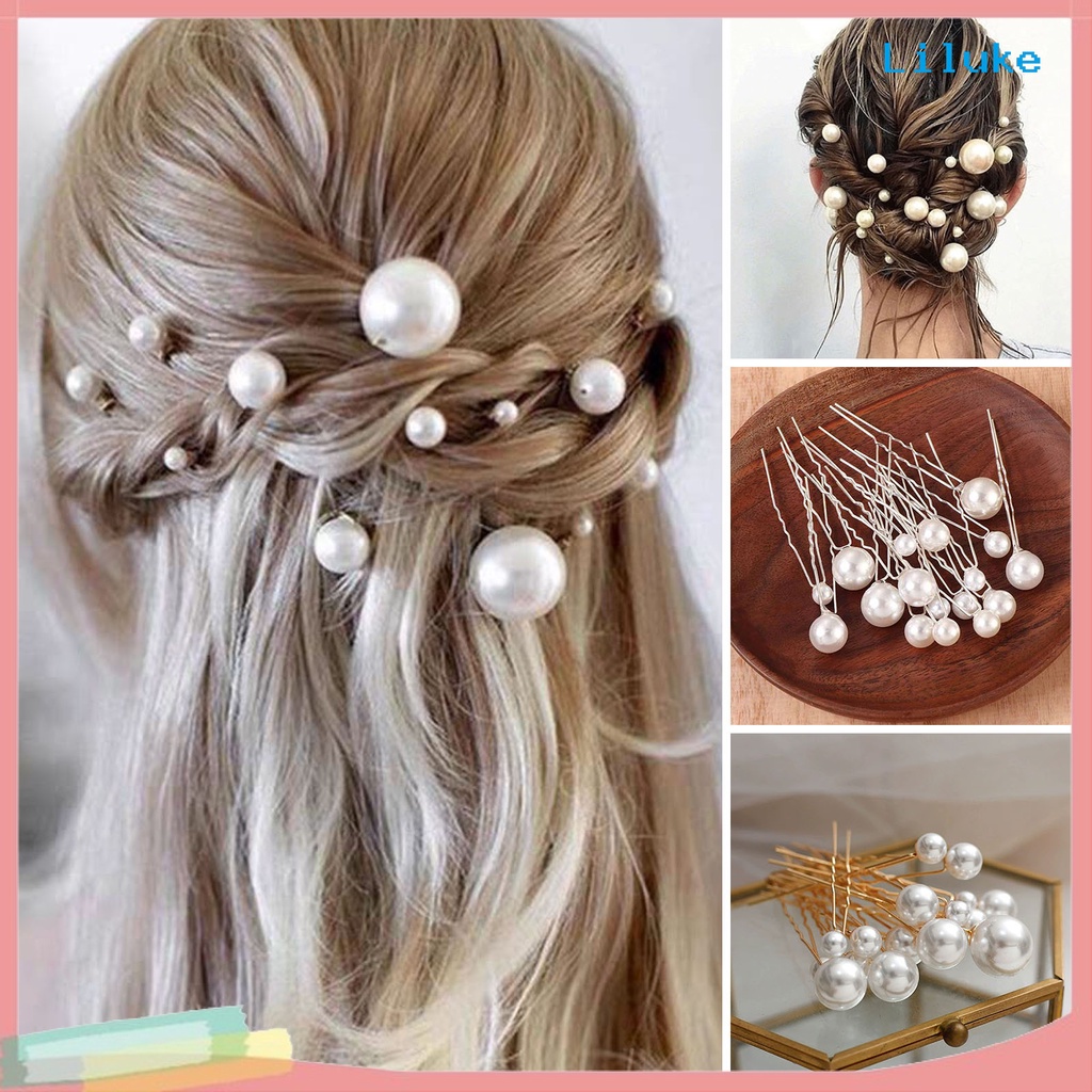 Lk--16pcs Non-slip Elegant Hair Stick Retro Exquisite Handmade Faux 