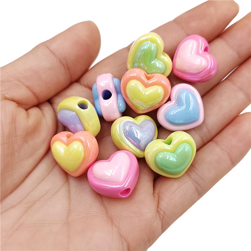 10pcs Creative UV Dazzle Two Color 3D Love Heart Loose Beads Acrylic ...