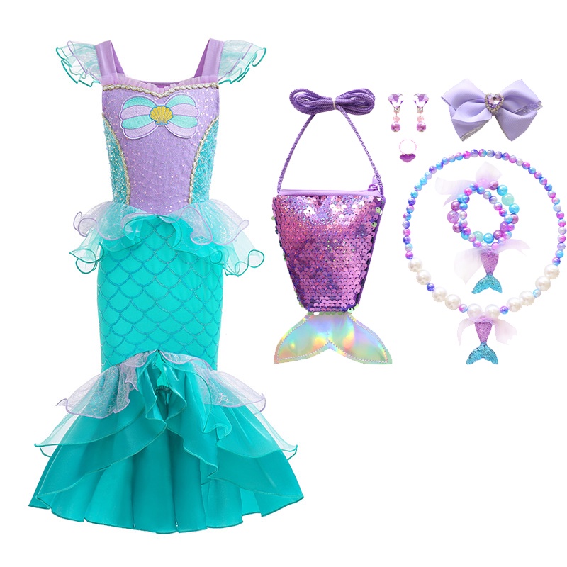 Little Mermaid Ariel Princess Costume For Girls Cosplay Dresses ...