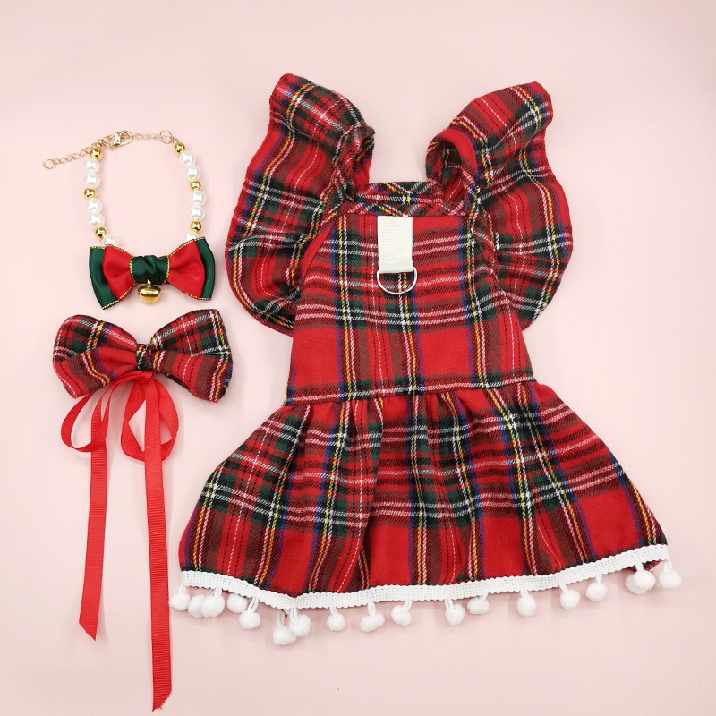 Christmas New Year Dress Set for Dogs Cats British Style Red Checkered ...
