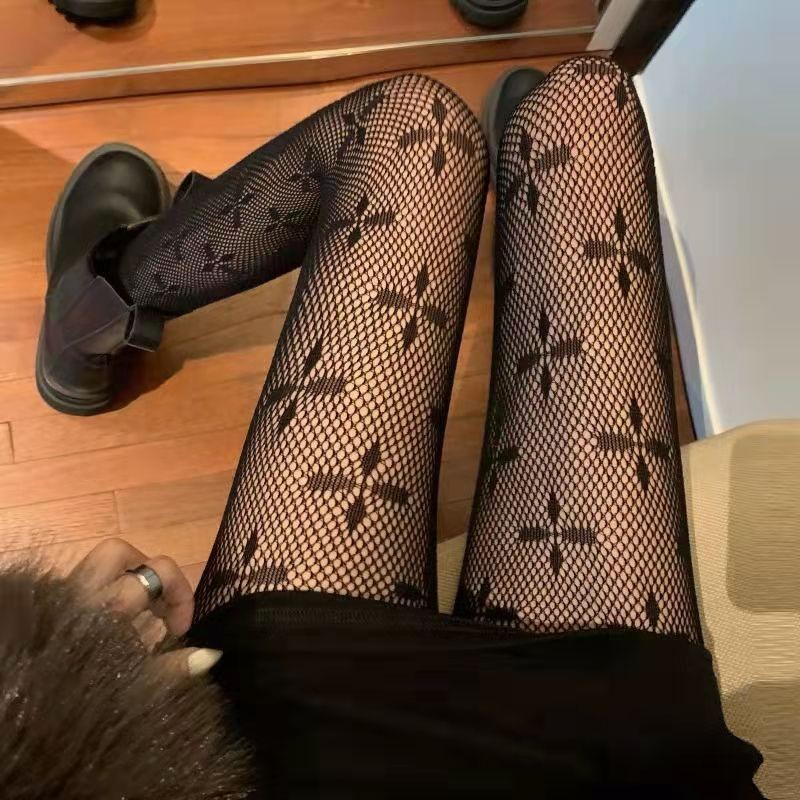 Women Sexy Four Leaf Clover Cross Print Club Tights Long Fishnet Nylon ...
