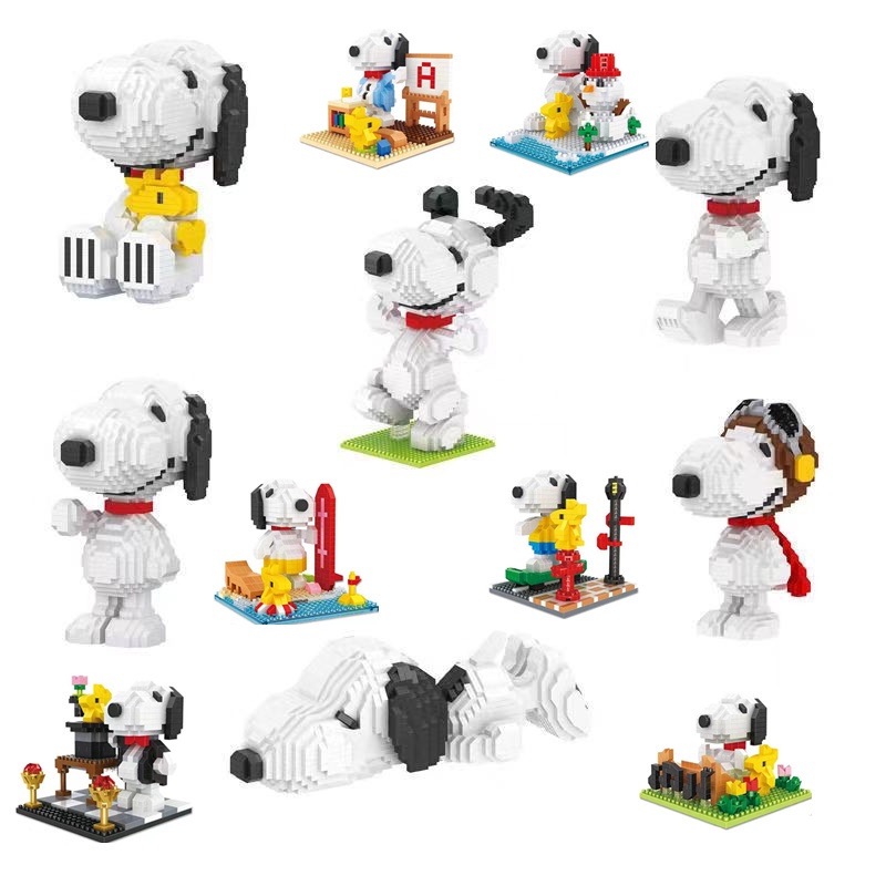 Cartoon Mini Blocks Peanuts Snoopy Building Toy Anime Auction Figures