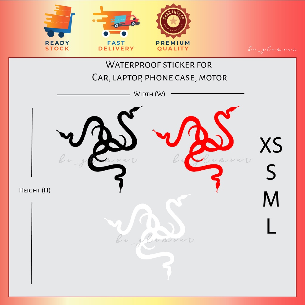 Razer Snake Logo Sticker Reflective gaming Stiker laptop desktop Kereta