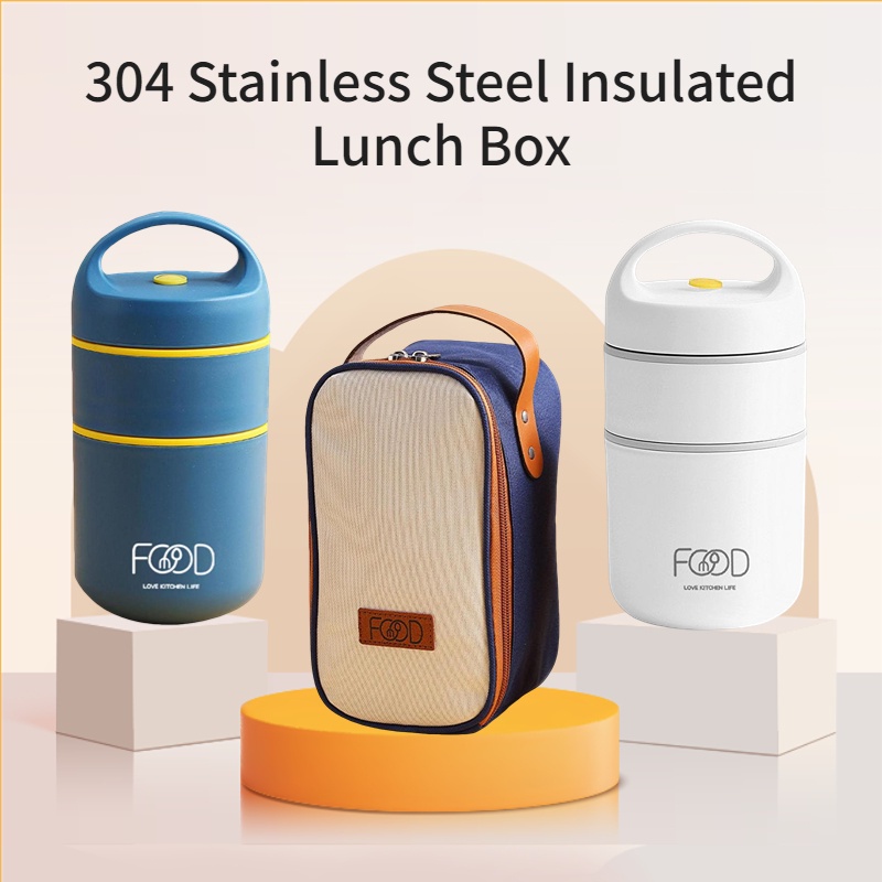 304 Stainless Steel Vacuum Thermal Lunch Box Insulated Lunch Bag Food