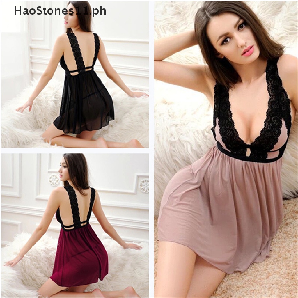 Haostones Lace Deep V Neck Nightdress Sexy Lingerie Nightgowns