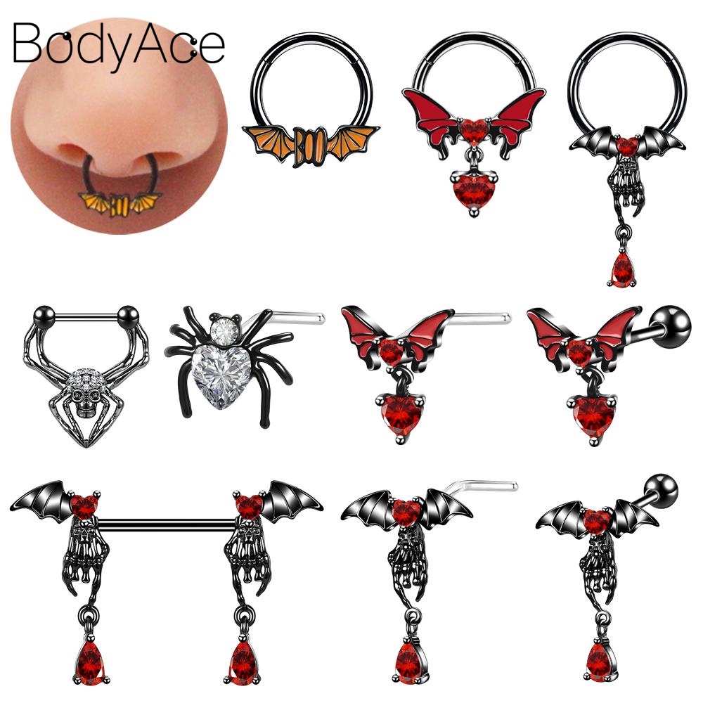 Bodyace 1 Pc Bat Spider Nose Stud Stainless Steel Nose Ring Punk Stud