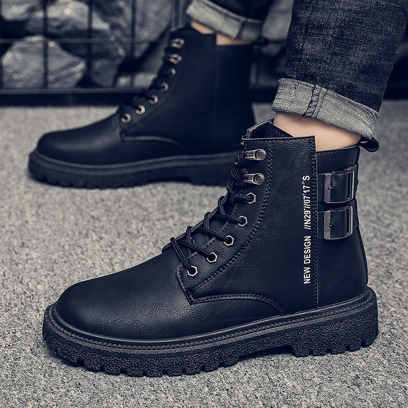 Laceup leather thick sole waterproof vintage explosive high top men's boots Martin boots trend