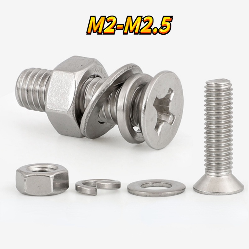 [XJK] Screw M2/M2.5 304 Stainless Steel Flat Head Screw Nut Washer Combination Set Daquan