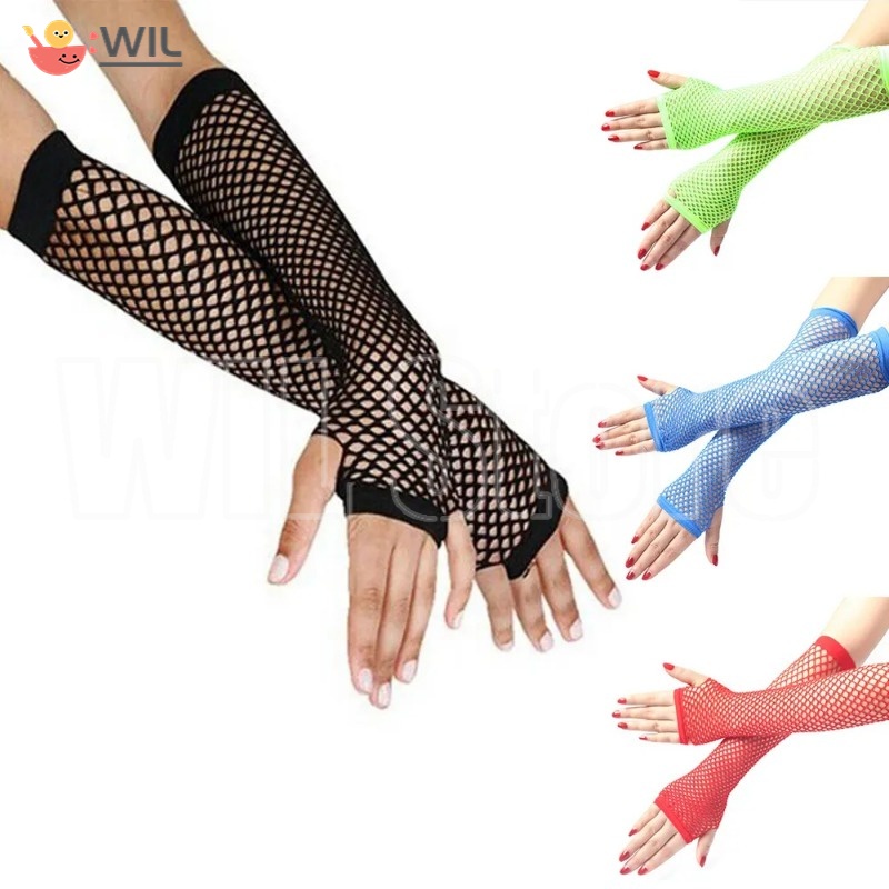 Gothic Black 16cm LONG FISHNET MESH ARM WARMER Fingerless Cosplay Costume Gloves