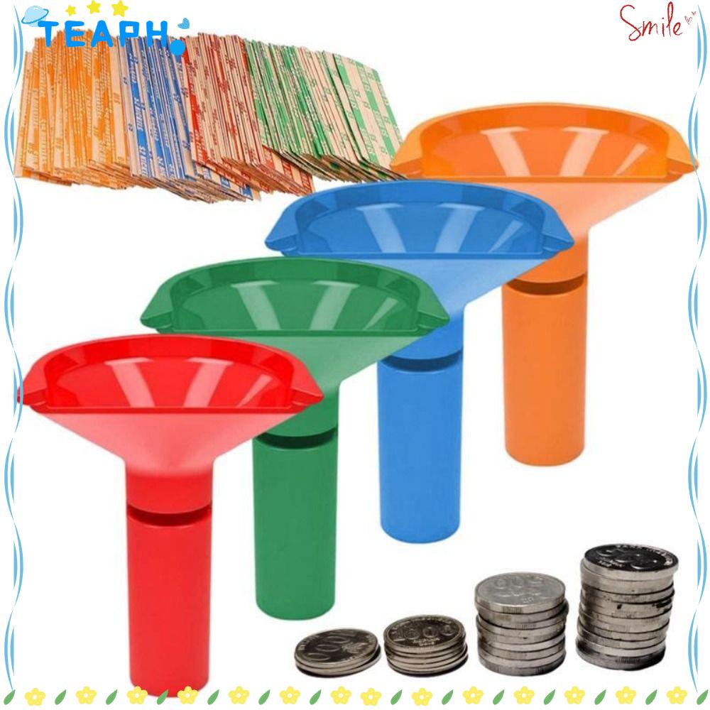 TEAPH Coin Sorter Tubes, Colored Funnel Shaped Coin Wrappers, Hot for