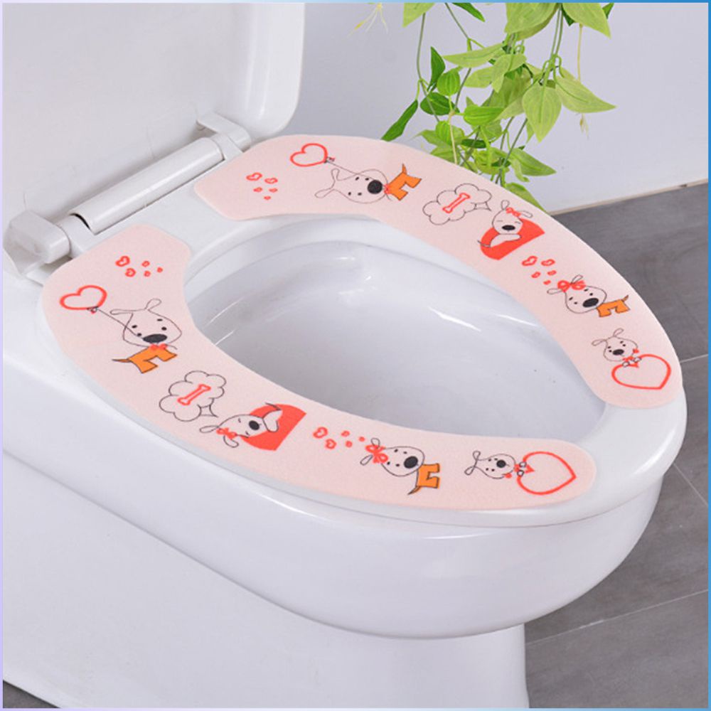 Washable Cartoon Pink Dog Toilet Mat Adhesive Universal Toilet Mat Warm ...
