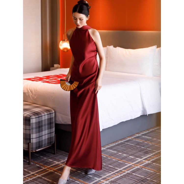 Toast Dress Bride Wine Red Wedding Dress Engagement Back Door Dress
