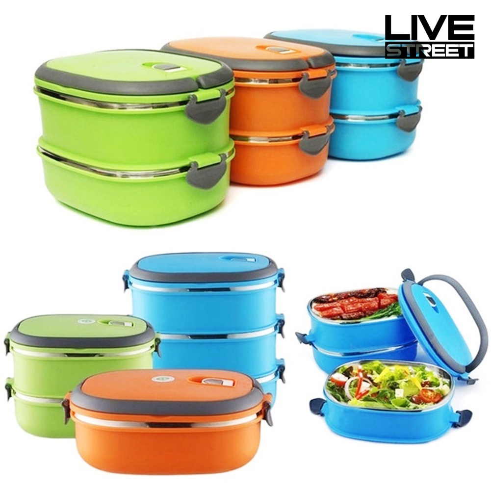 dHL_ 1/2/3 Layer Rectangle Stainless Steel Thermal Lunch Box Food