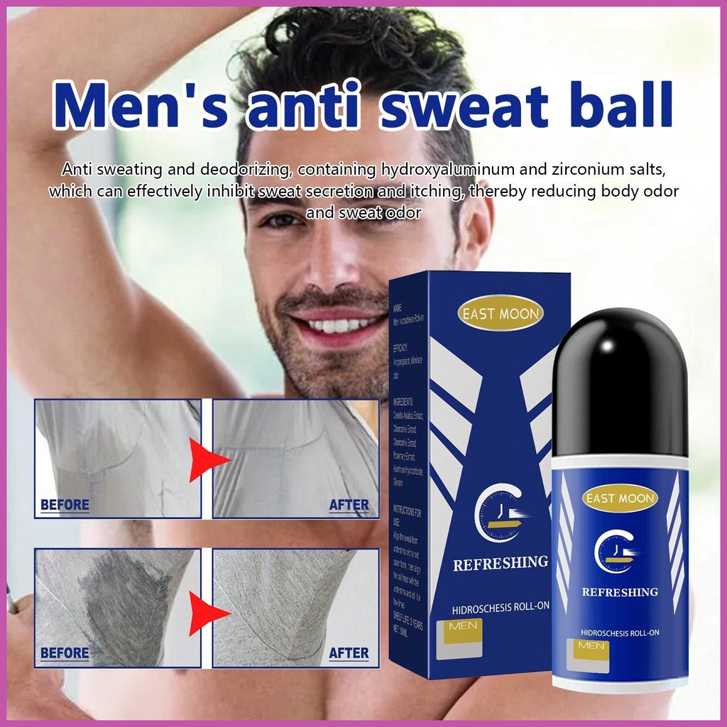 East Moon men's antiperspirant rollon balls clean underarm sweat odor