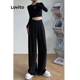 Lovito Casual Plain Mid Waist Pants for Women LNA11026 (Black) | Shopee ...