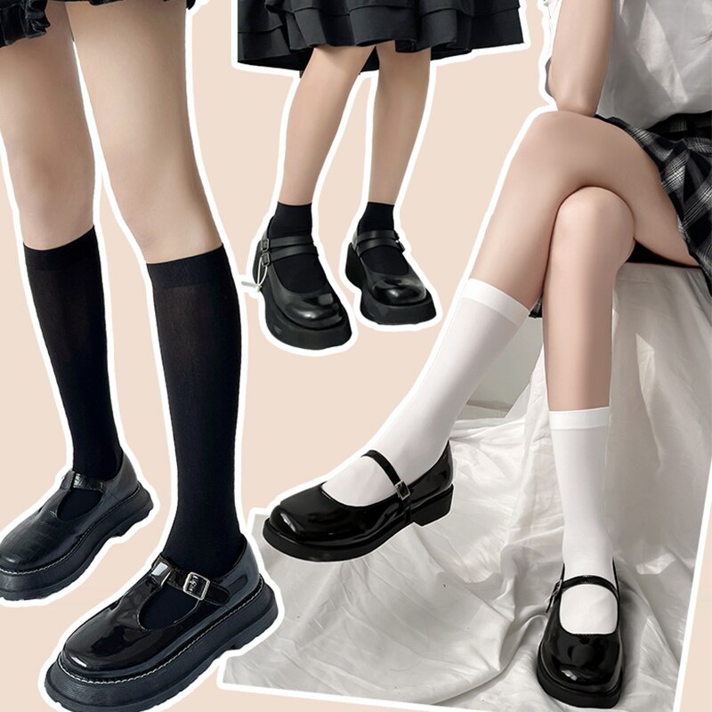 Lolita Cosplay Girls Sexy Medias Black White Striped Long Socks JK ...