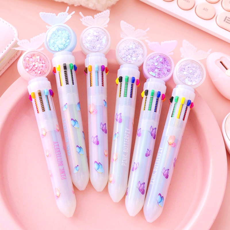 10 Color Butterfly sequin ballpoint pen Girls' Heart Student Colorful ...
