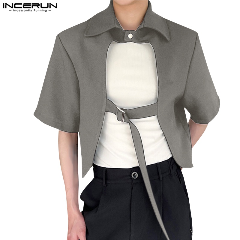 INCERUN Men's Fashion Design Sense Small Band Personalized Short Sleeve ...