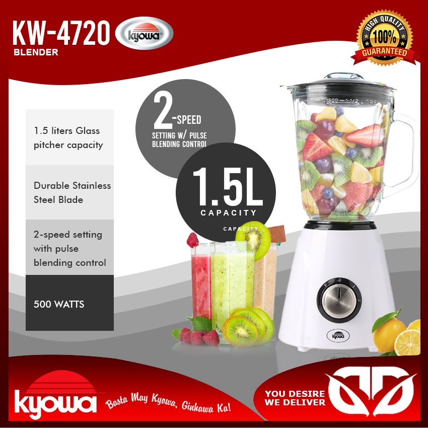 D&D KYOWA Blender 1.5L Capacity Glass Pitcher w/ Durable Stainless