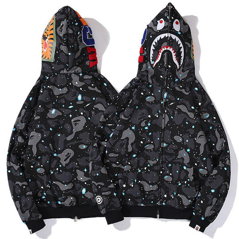 Men Loose Hoodie Double Line ESSENTIALS Hoodie Ape head bape shark head ...