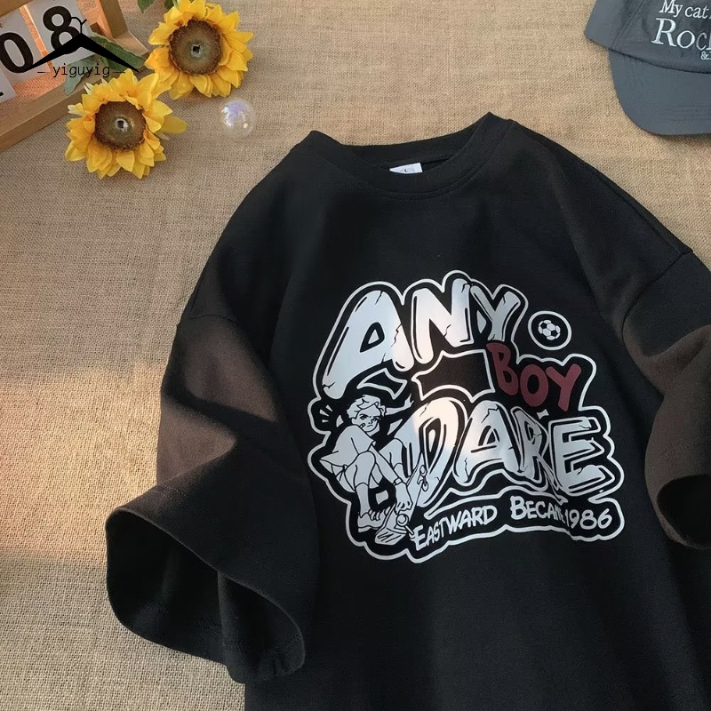 Korean-style black sweet cartoon print loose short-sleeve t-shirt main image 0