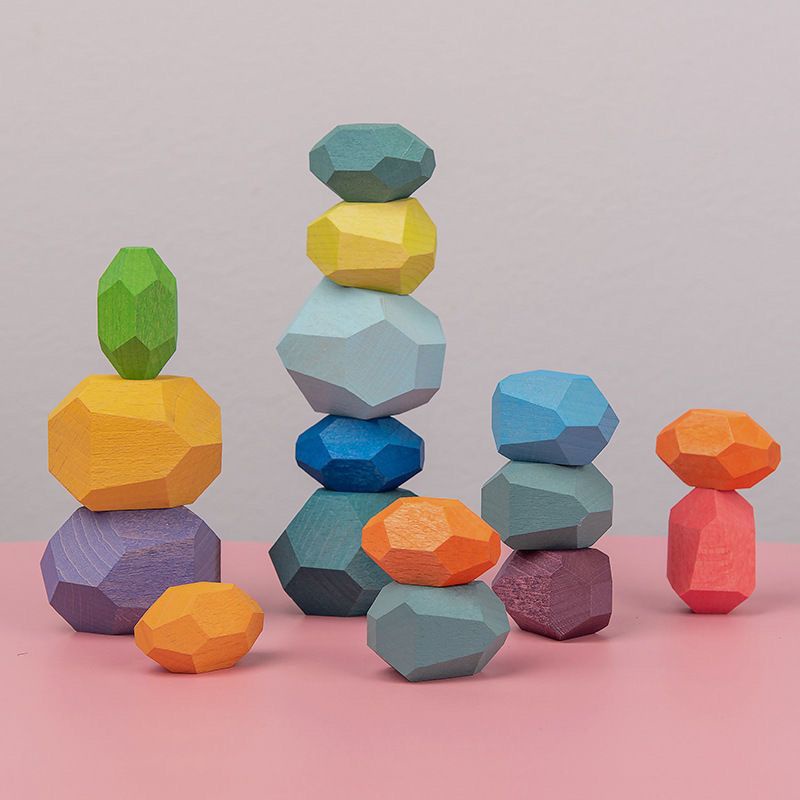 Educational Preschool Learning Montessori Wooden Stacking Rocks Toddler ...
