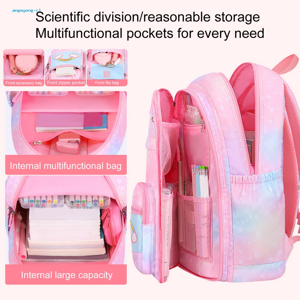 angeyong Girls School Backpack Multilayer Back Pad Backpack Rainbow