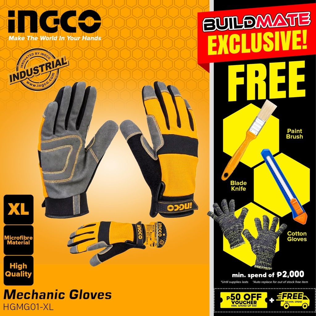 BUILDMATE Ingco Micro Fibre Material Mechanic Gloves Safety Gear Protective Hand Glove HGMG01XL