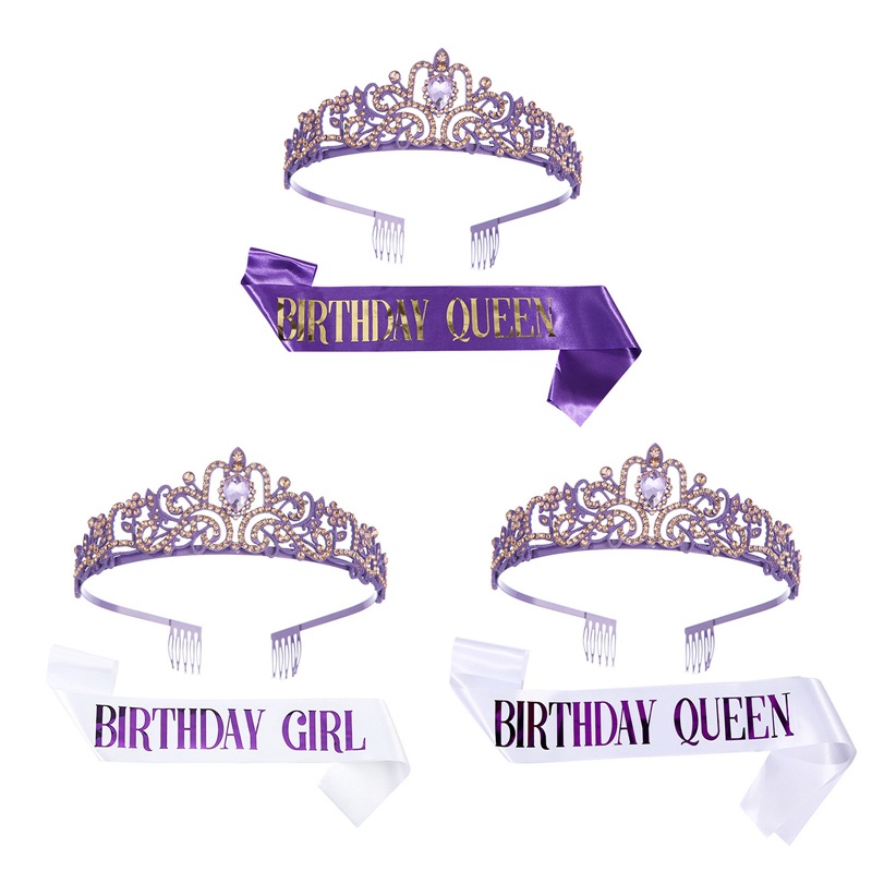 Jinfucha Purple Happy Birthday Sash Birthday Girl Glitter Satin Sash ...