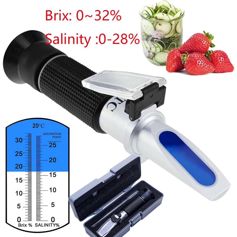 Dual 2in1 Brix Salinity Refractometer Scale 032 Brix & 028 Salinity with ATC Sodium