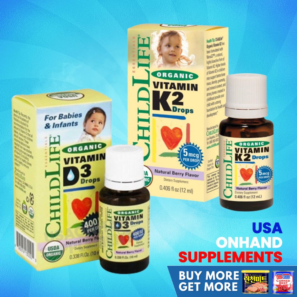 USA Onhand Childlife Organic Vitamin D3 Drops Natural Berry 500iu K2