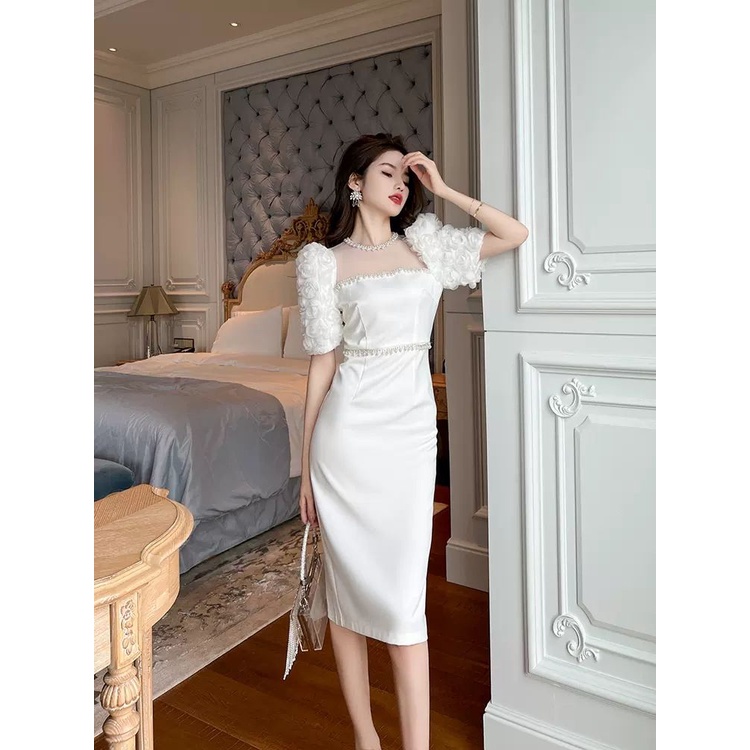 Fashion White Banquet Small Evening Dress Skirt Women's 2023 Summer New ...