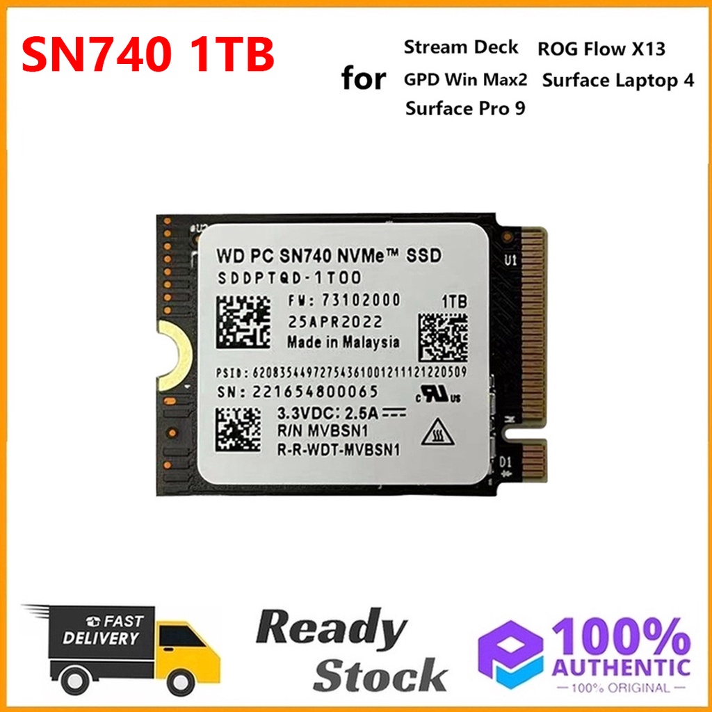 WD PC SN740 1TB M.2 NVMe 2230 PCIe 4.0x4 SSD for Steam Deck / Surface Pro 9  / ROG Flow X13 / GPD Win Max2 / Surface Laptop 4