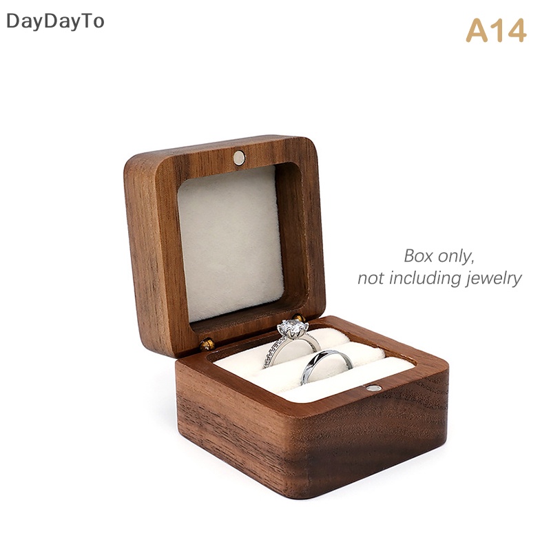DayDayTo Jewelry Box Walnut Solid Wood Wedding Ring Box Small Jewelry