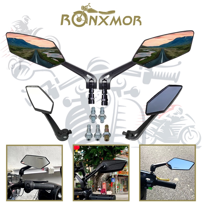 RONXMOR 2pcs Motorcycle Mirror Universal 8mm 10mm Mirror Scooter E-Bike ...