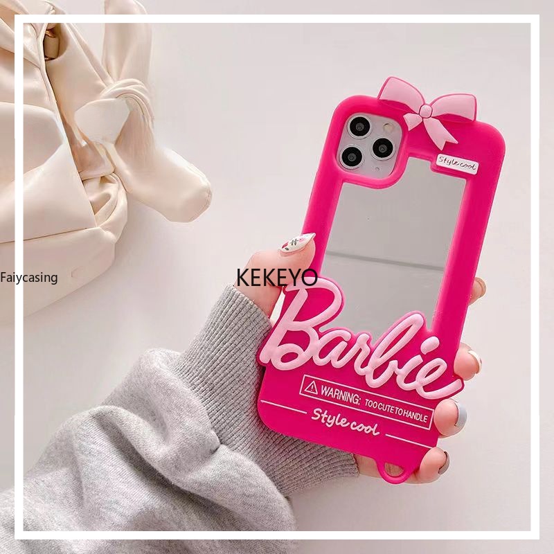 Kawaii Barbie phone Case Fashion Female for Iphone 14 13 12 11 Pro Max XR  XS MAX X SE Plus Back Cover with Mirror Cell Shell Accessory Holder 