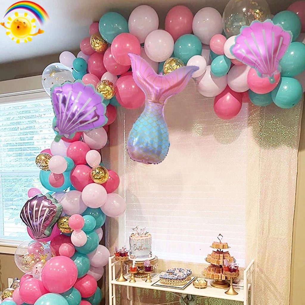 97 pcs Mermaid Tail Shell Balloon Garland Kit Reusable Latex Mermaid ...