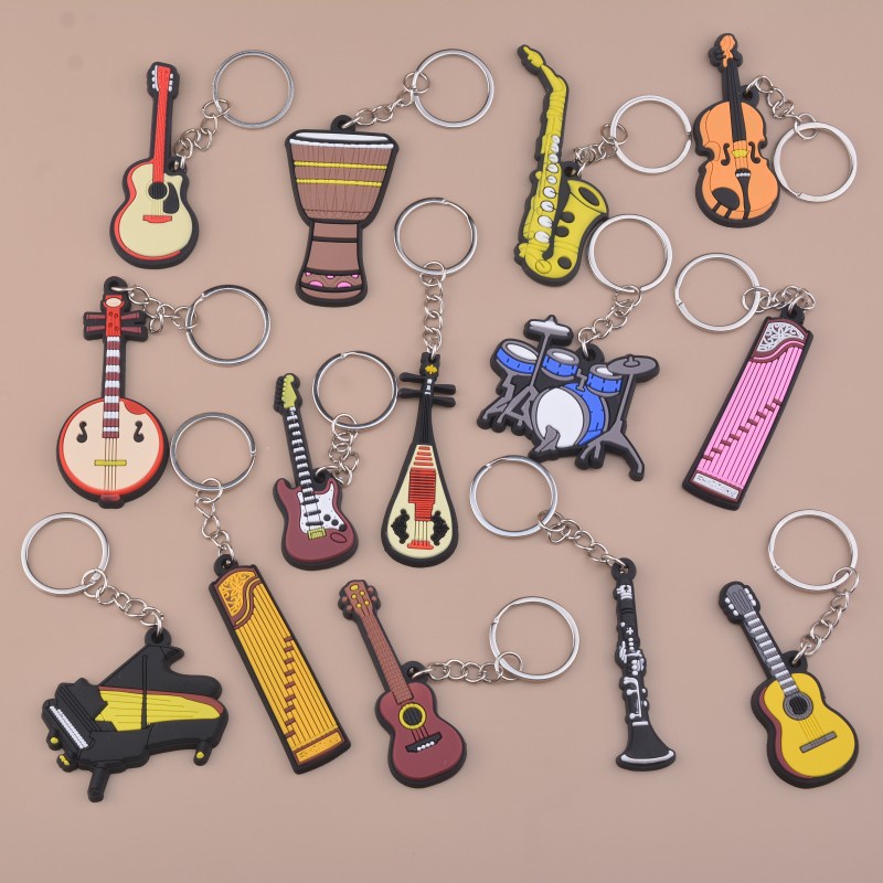Cartoon Musical Instrument Keychain Mini Silicone Guitar Piano ...