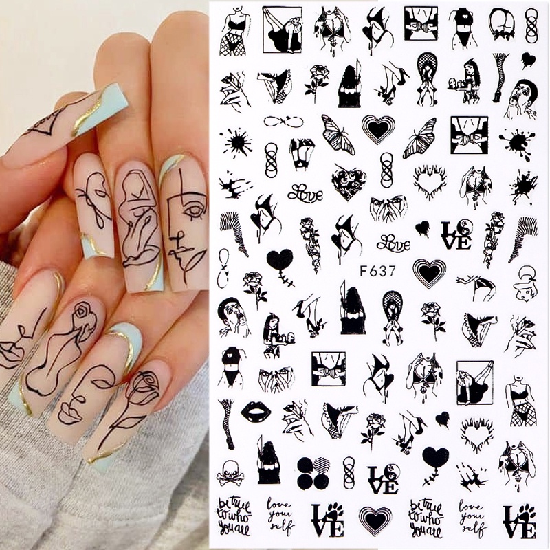 Abstract Face Nail Art Sticker Adhesive Flower Series Nail Decals