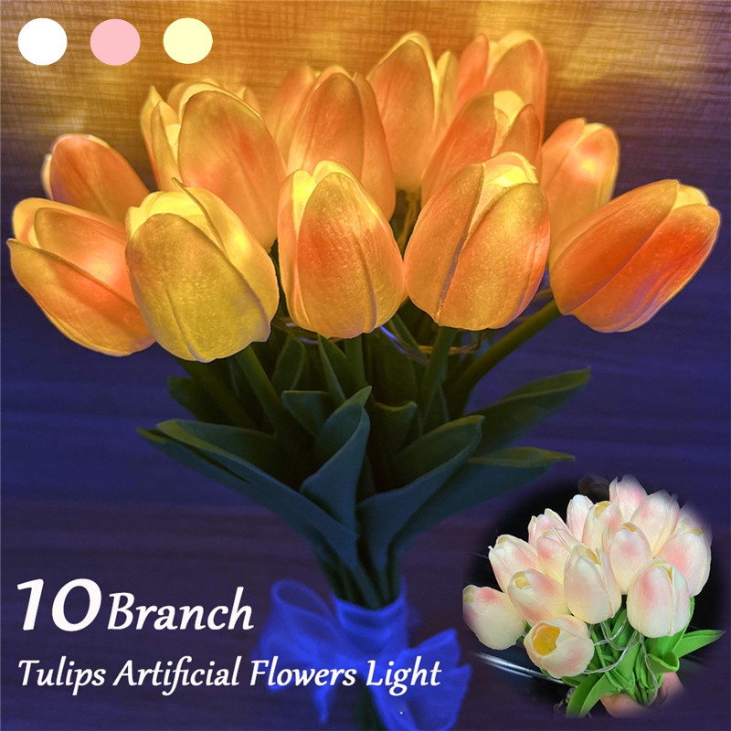 Tulips Artificial Flowers LED Night Light Interior Decoration Bouquet ...