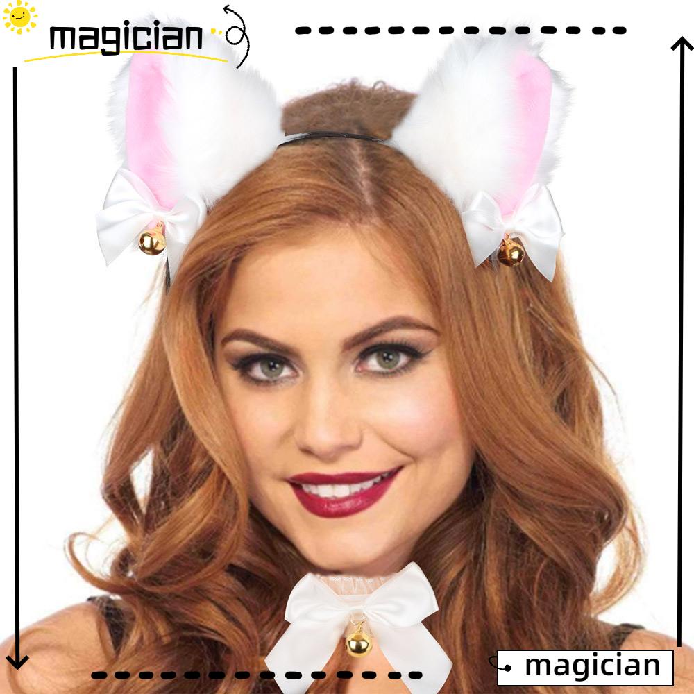 MAG 2 Pcs Cat Ear Headband, Furry Cat Ears With Bells Bells Necklace