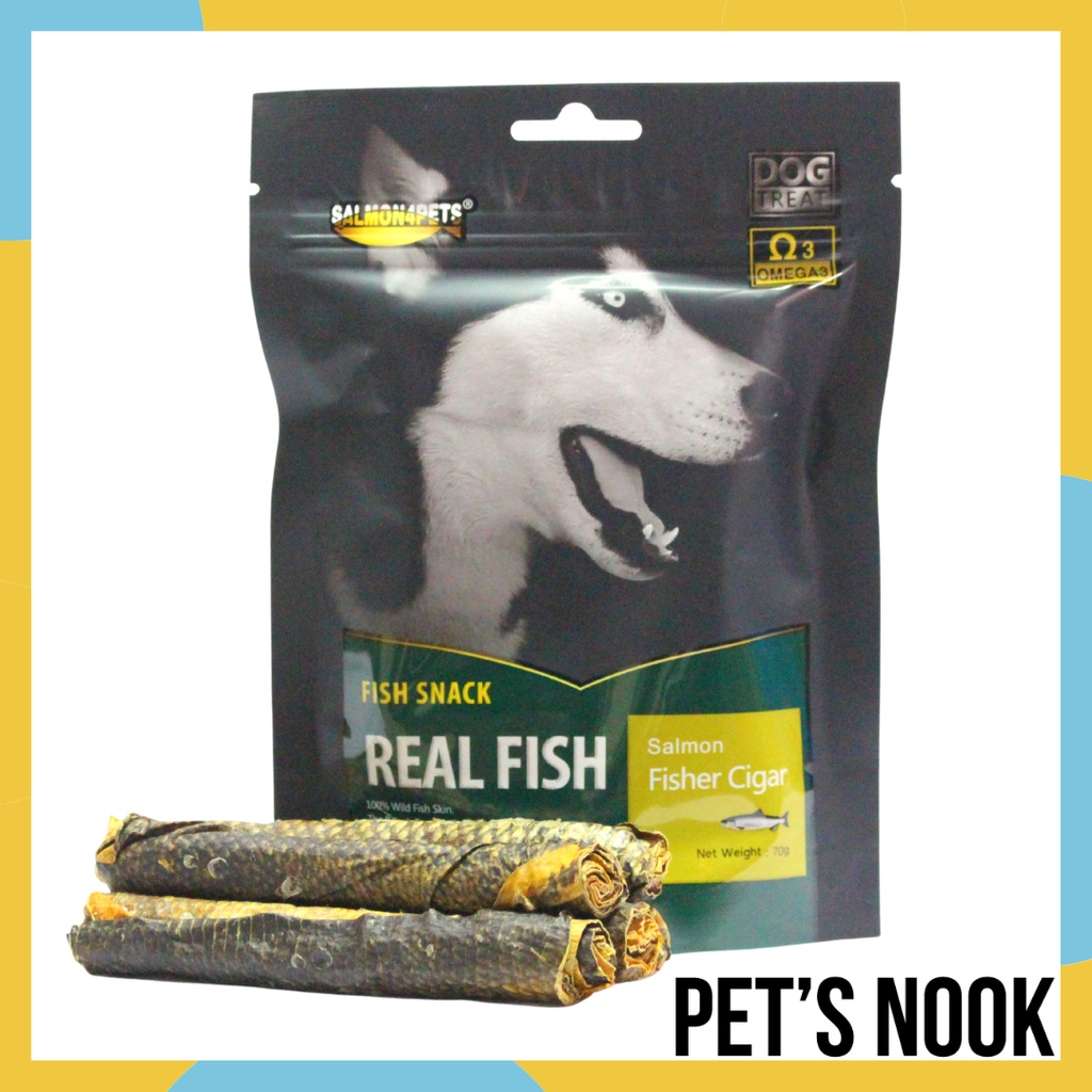 WIld Salmon Fish Skin Cigar Dog Chew by Salmon4Pets - Salmon Fish Skin ...