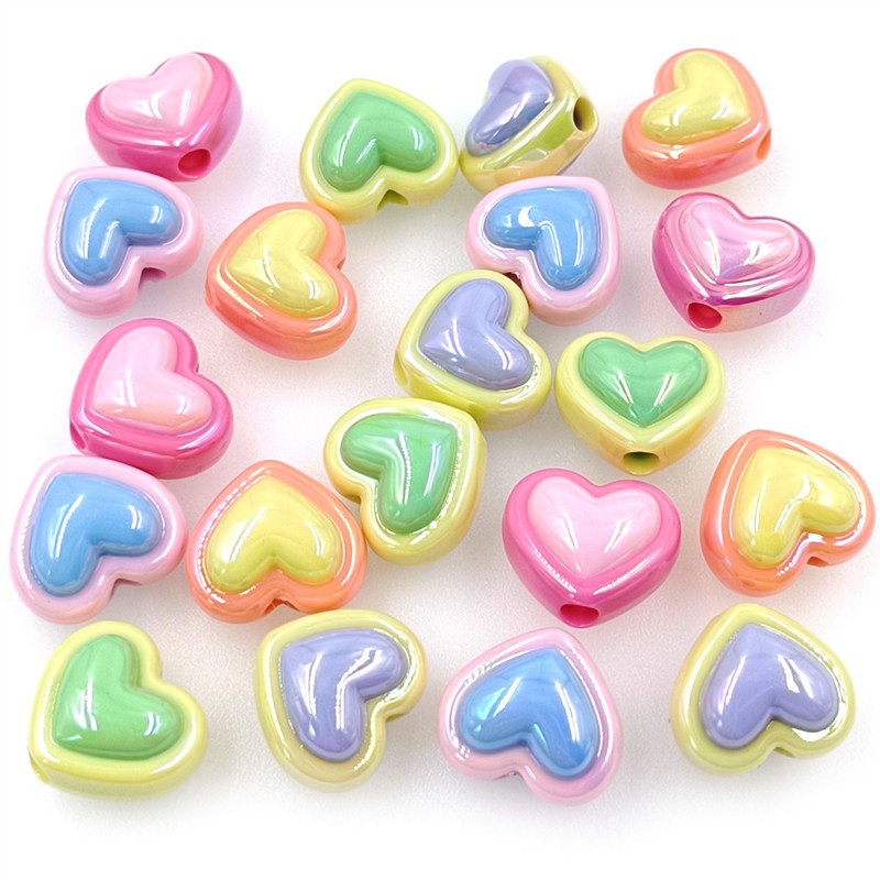 10pcs Creative UV Dazzle Two Color 3D Love Heart Loose Beads Acrylic ...