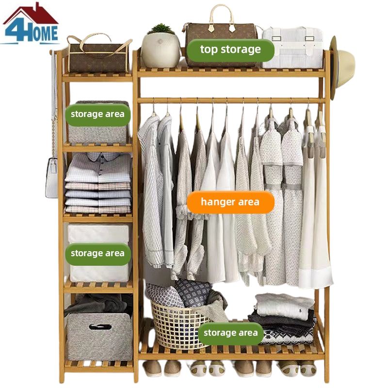 Clothes Rack Wood Clothes Hanging Rack Wooden Coat Rack Stand Wardrobe ...