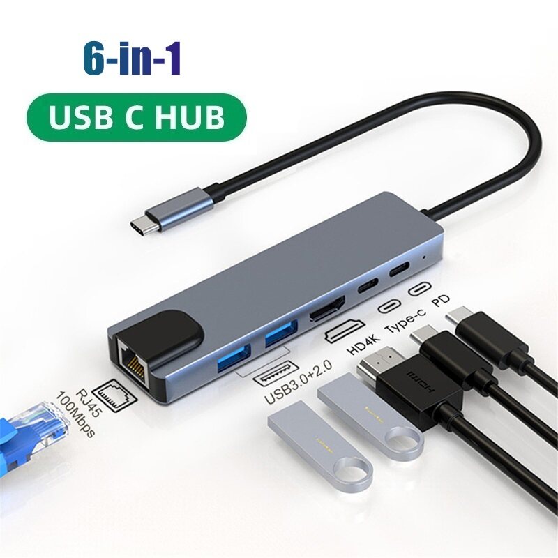 Benosem 6-IN-1 Dock Station USB C Hub Type-C To HDMI Adapter With RJ45 ...