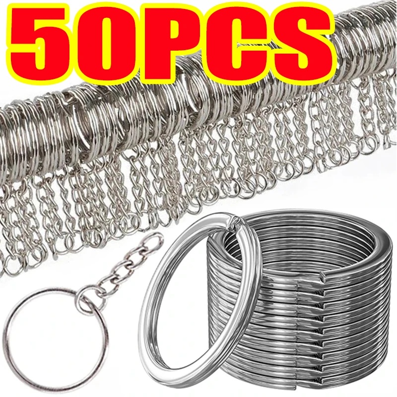 50Pcs Metal Key Ring Split Ring Keychains/Smooth Keychain for DIY