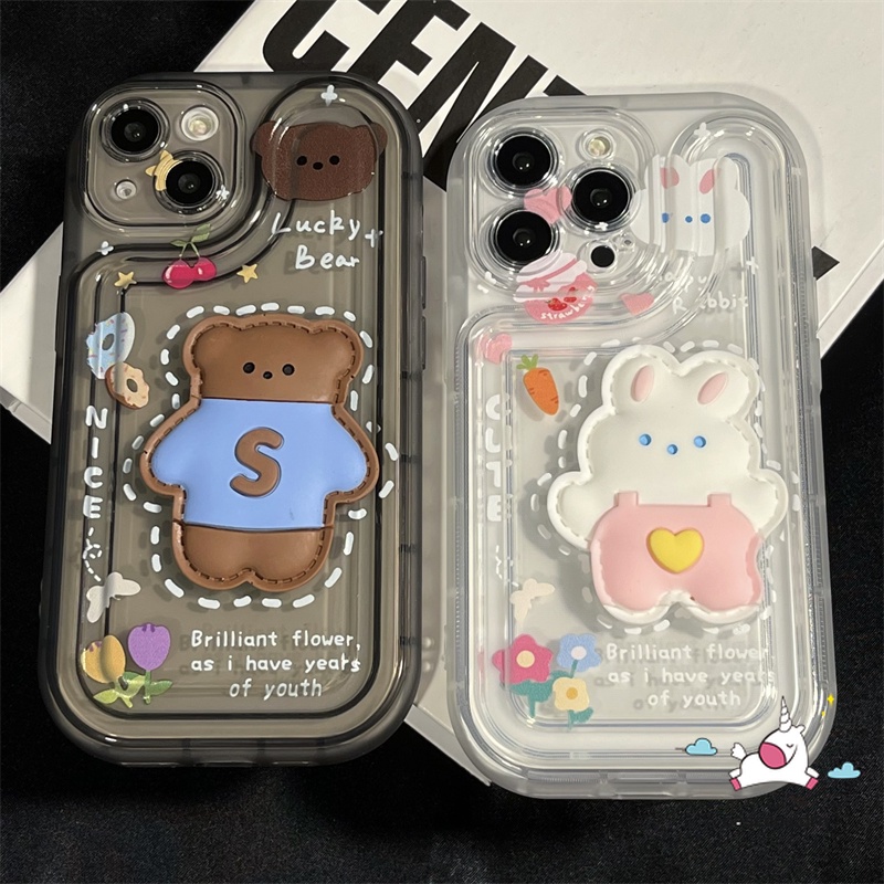 Couples 3D Stereo Cute Rabbit Little Bear Phone Case Compatible for