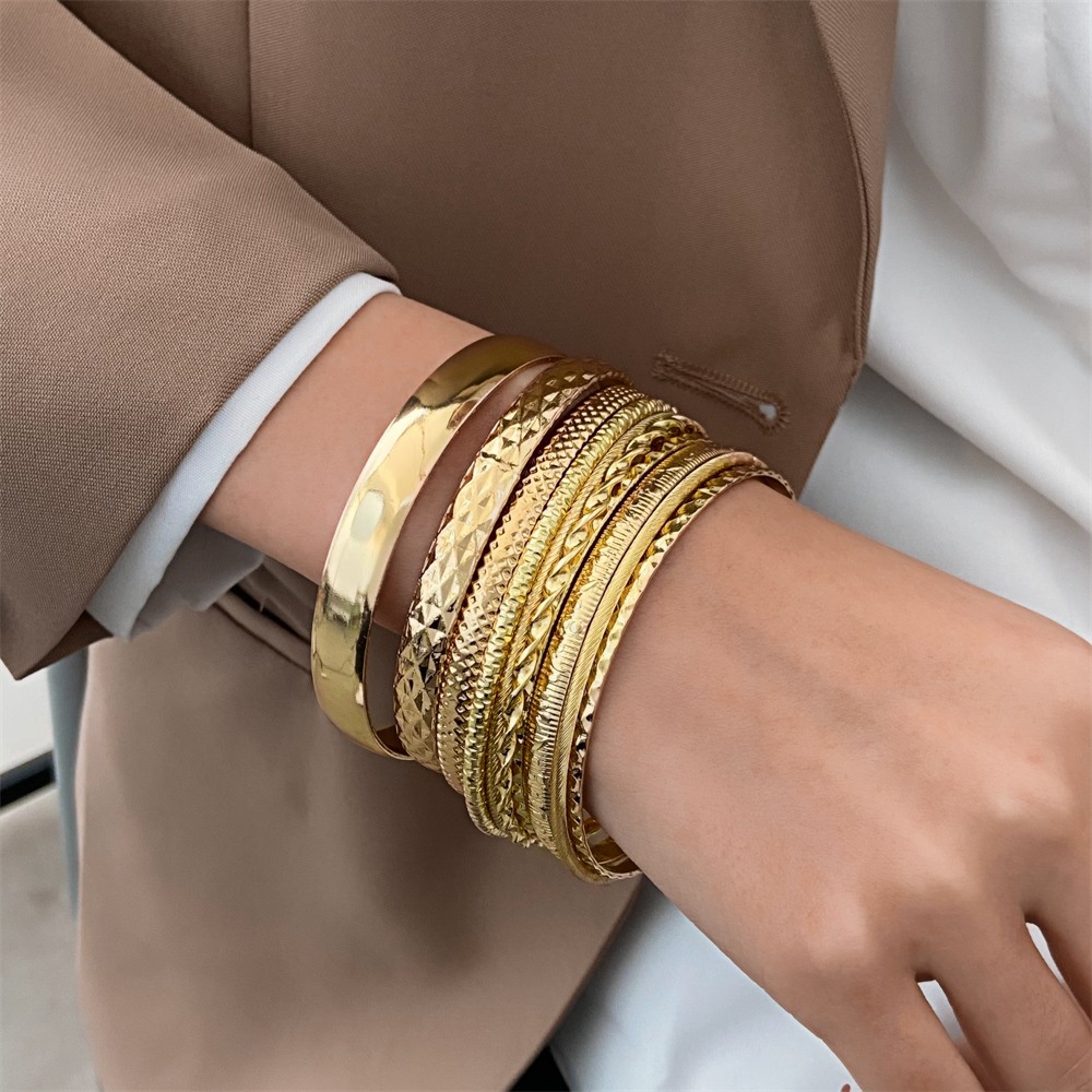 Set Fashion Gold Color Multi-layer Geometric Bangle Bracelet Set for  Women Big Circle Bracelets Party Jewelry Accessories