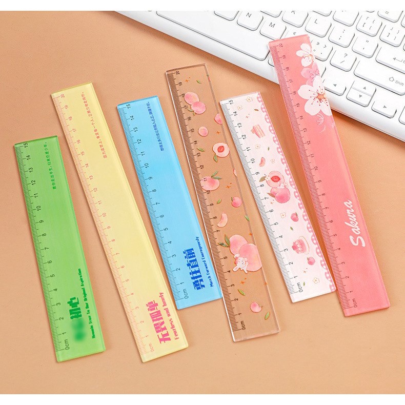 1 pcs Peach Cherry Pattern 15cm Transparent Rectangle Ruler School ...