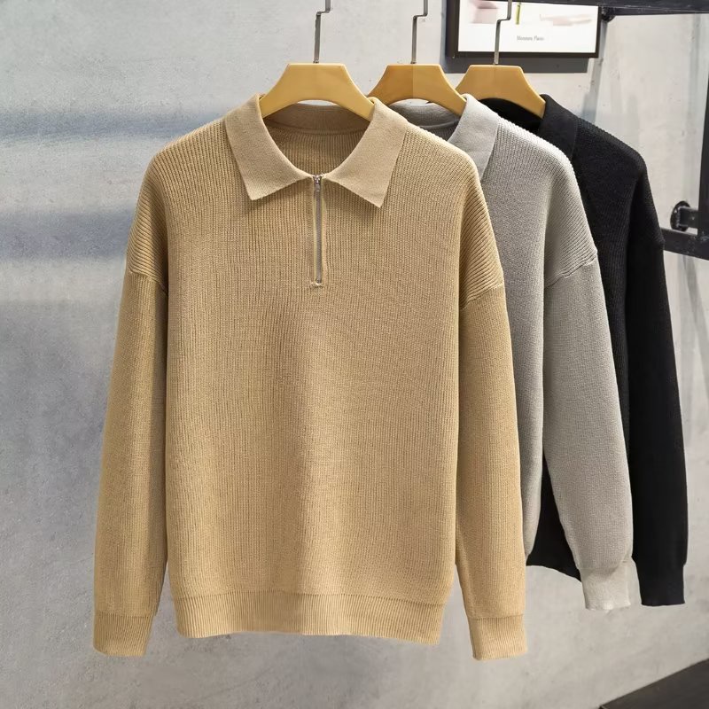 POLO Collar Sweater Men Winter Thickened Loose Half Zipper Autumn Lazy